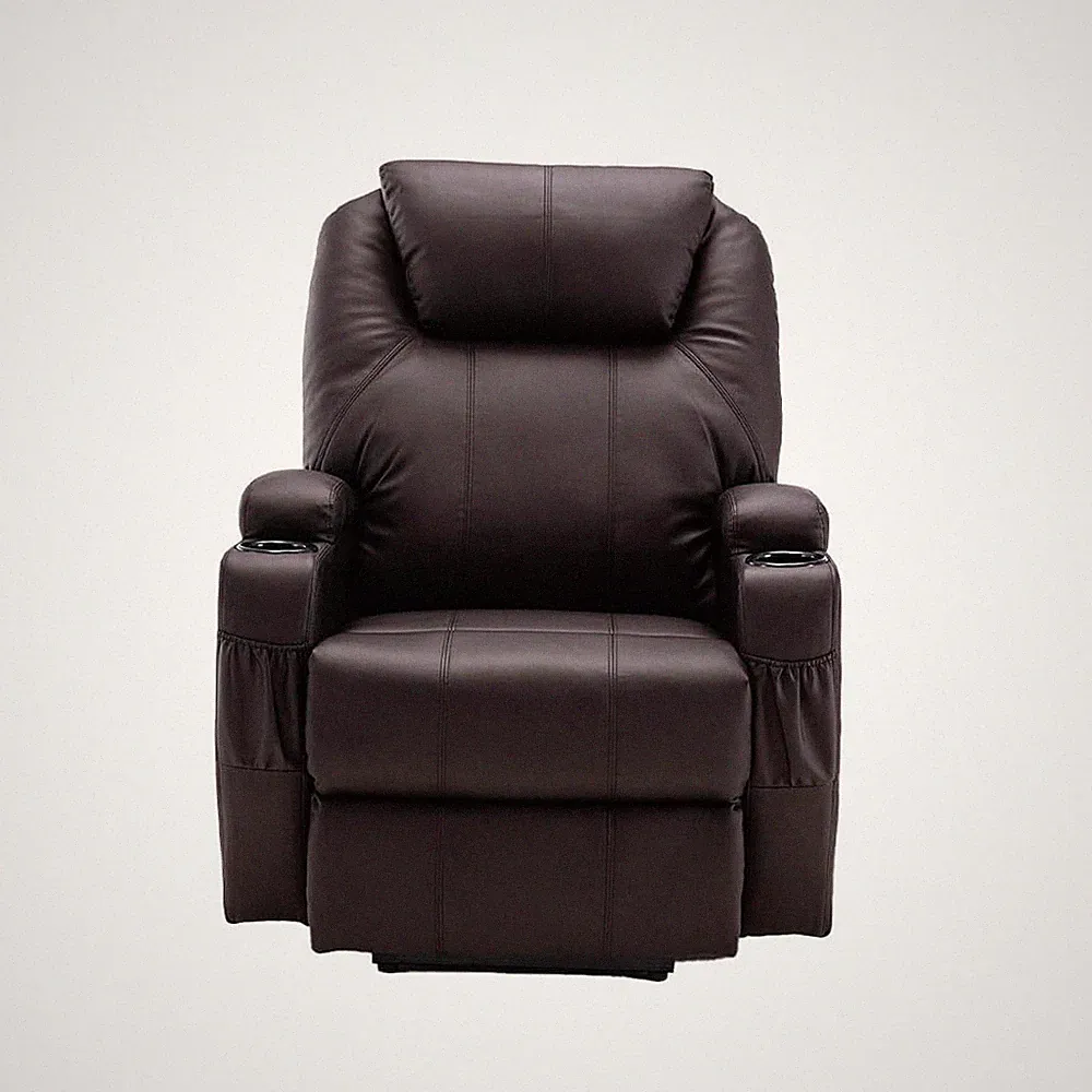 33 Brown Faux Leather Power Heated Massage Lift Assist Recliner