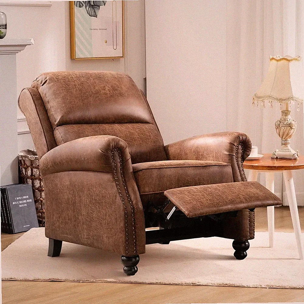 Brown Faux Leather Manual Pushback Recliner Armchair Arm Chair Recliners New