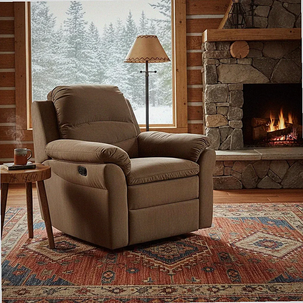 Contemporary Electric Recliner Chair with USB & Lumbar Massager, Tawny Brown