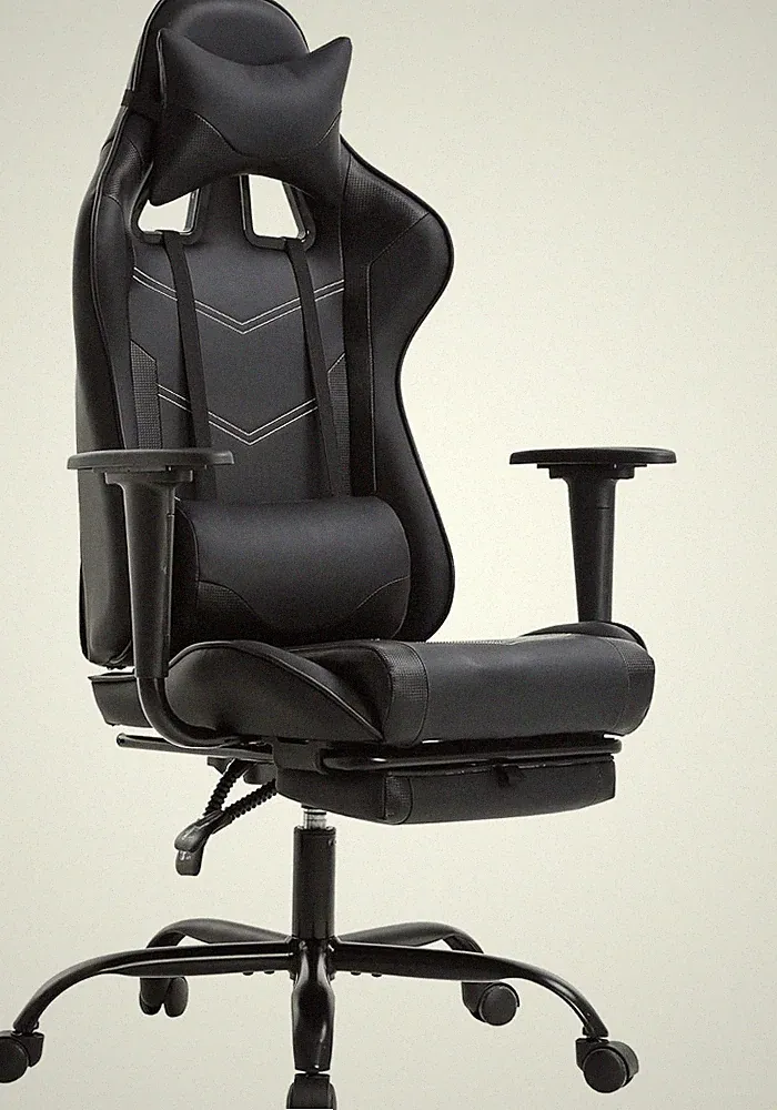 Ergonomic Black Gaming Chair with Lumbar Support & Adjustable Footrests