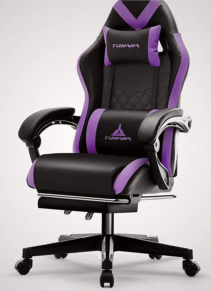Ergonomic Purple Gaming Chair with Massage, Footrest & Lumbar Support