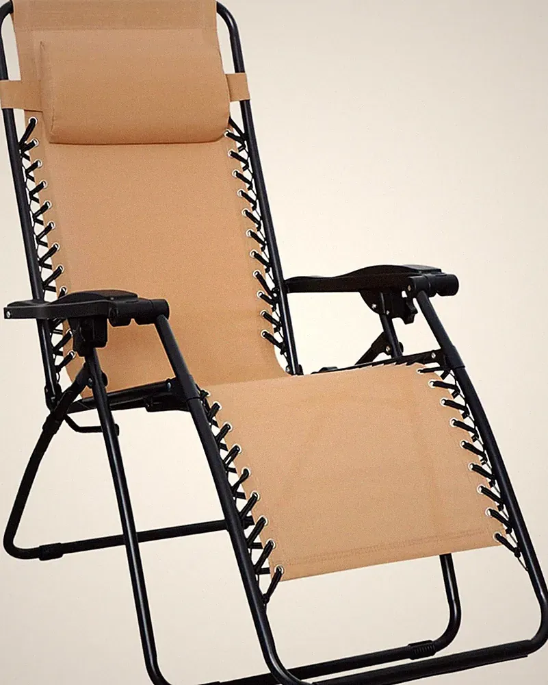 Outdoor Textilene Adjustable Zero Gravity Folding Recliner with Pillow,26”,Beige