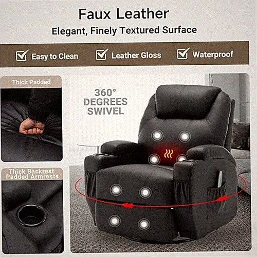 Recliner Chair, Rocking Chair with Massage and Heat, 360° Swivel Recliner Chairs