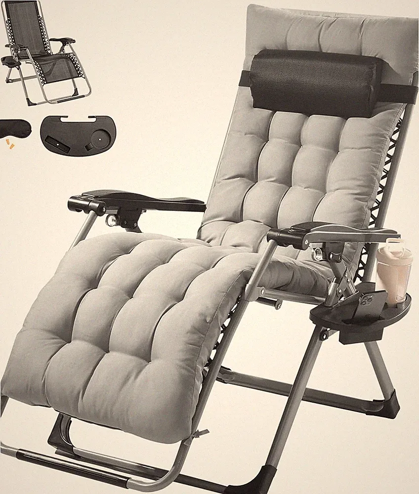VEVOR Zero Gravity Chair, 26 inch Recliner Lounge 26 Inch, Grey