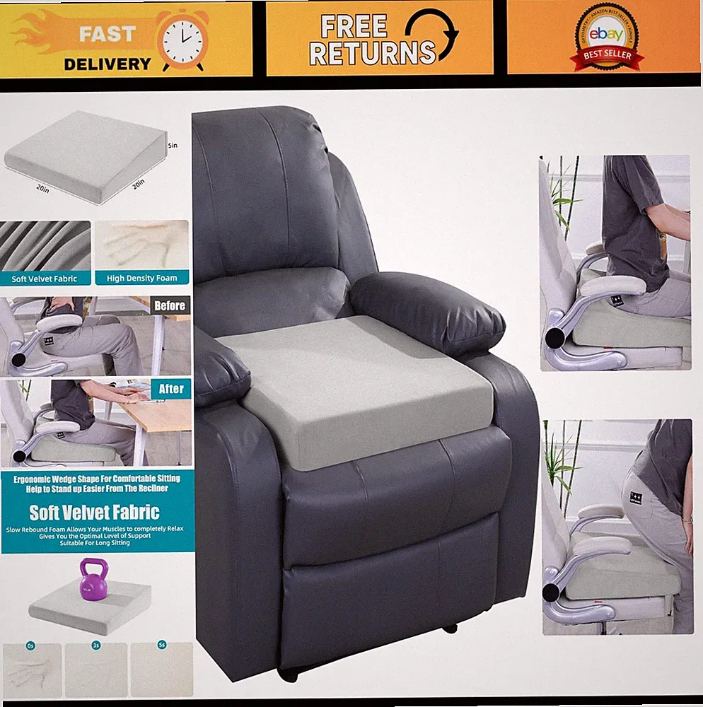 Wedge Recliner Seat Cushion 20"x20" - 5" Thick Pressure Relief for Elderly, Offi