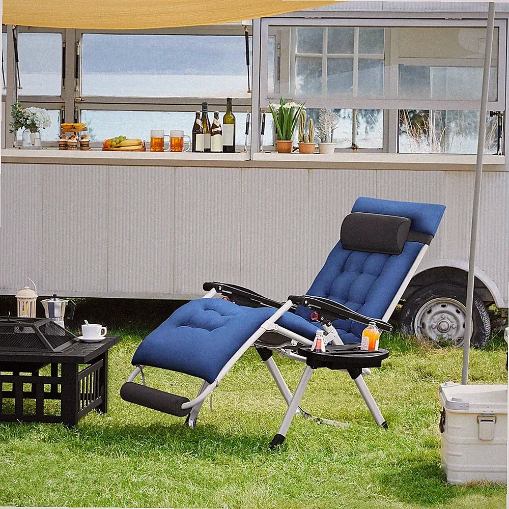 Yaheetech29in Zero Gravity ChairFoldable Recliner with Pad Pillow Tray Navy Blue