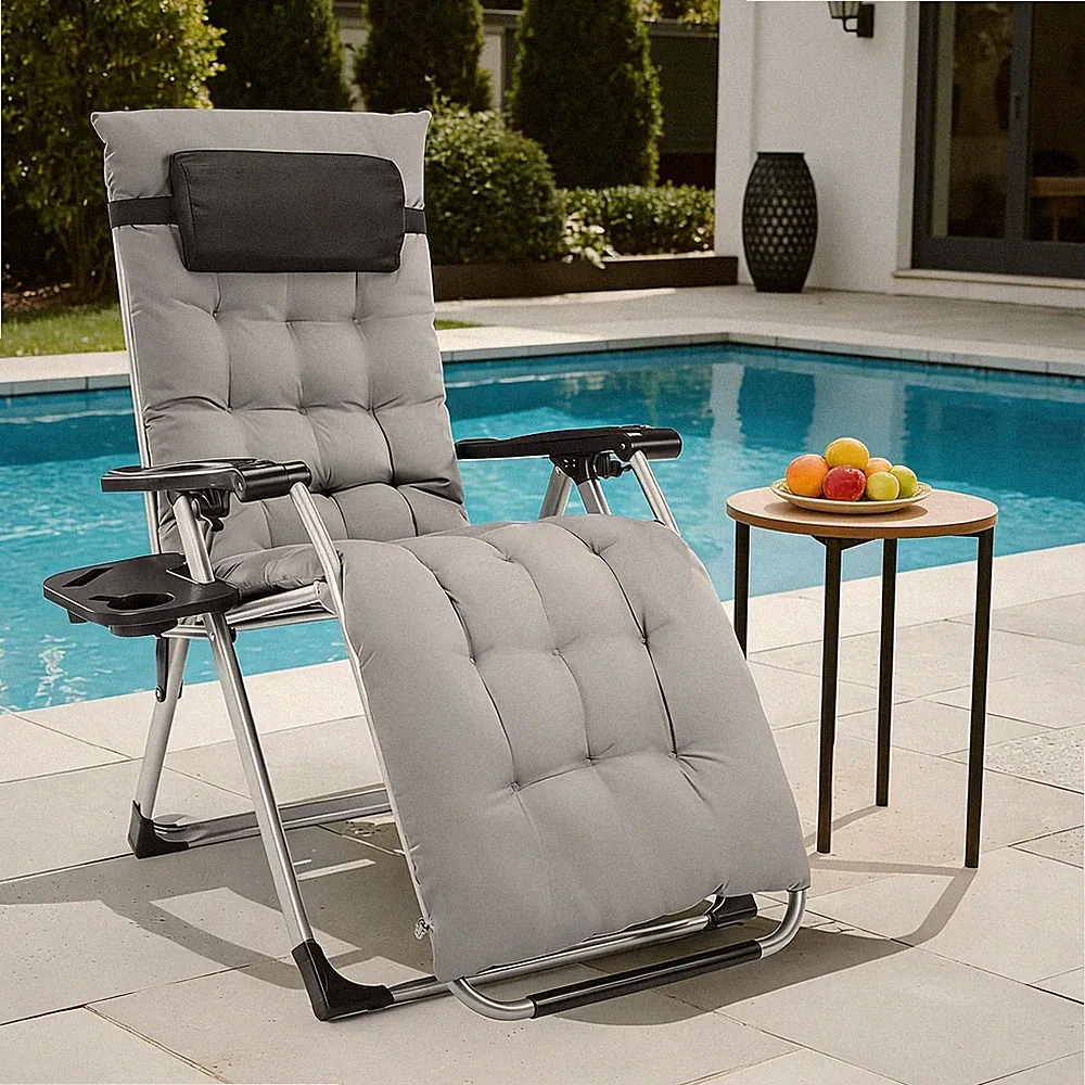 Zero Gravity Recliner, Foldable Headrests, Recliner with Cup Holder Tray And Det